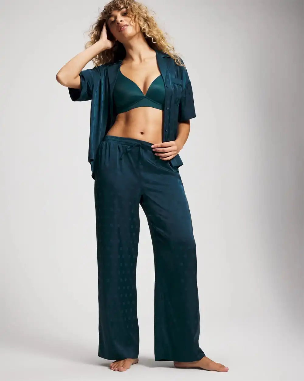 Jacquard Dot Relaxed Notch Collar Pajama Top