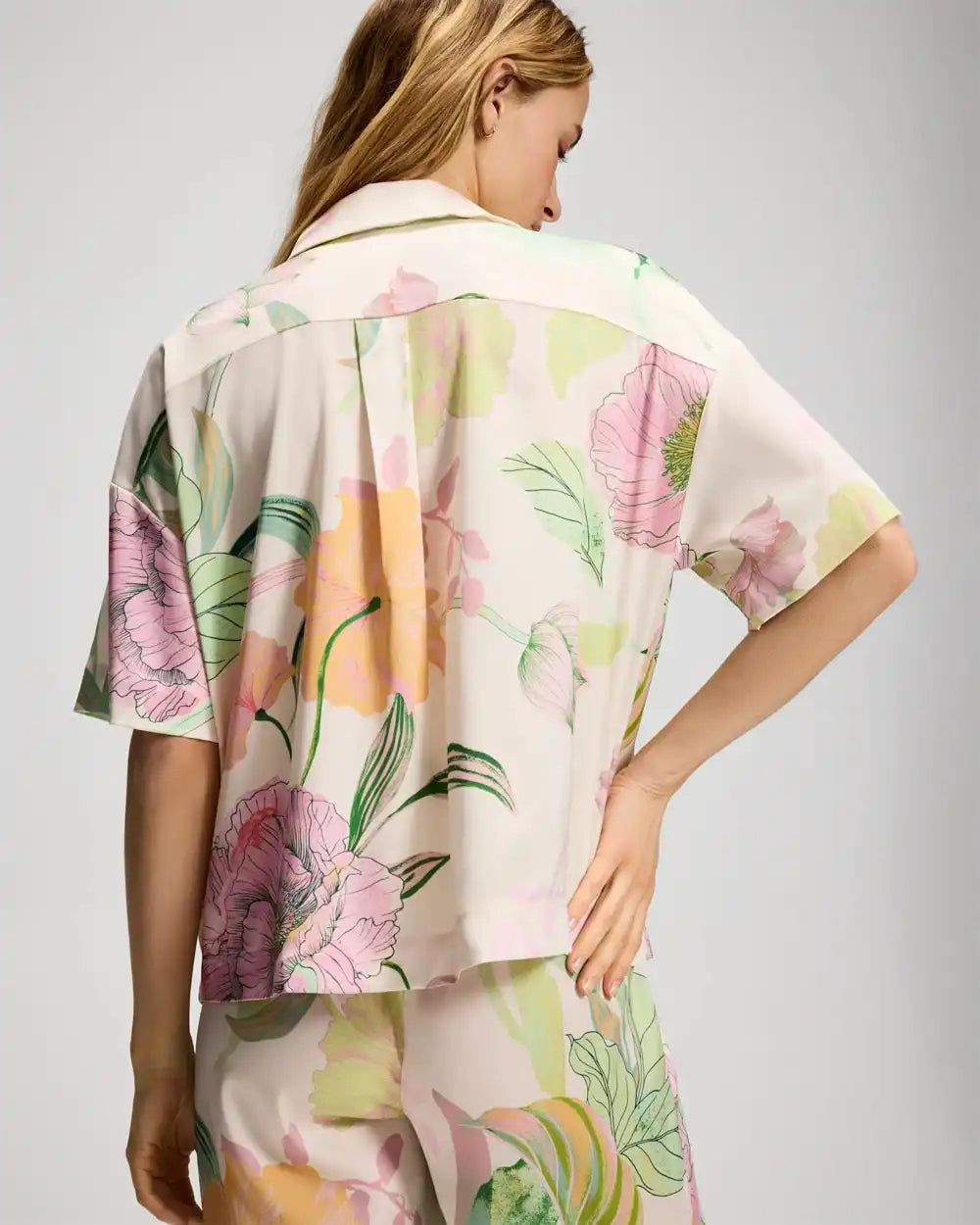 Short Sleeve Notch Collar Pajama Top
